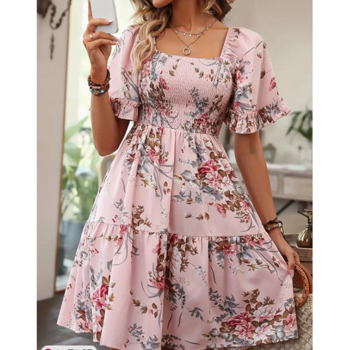 Abi™ – Robe d’été vintage à manches volantées à imprimé floral