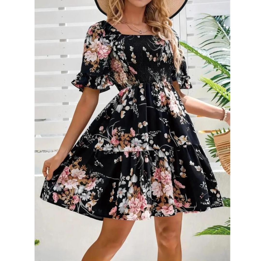 Abi™ – Robe d’été vintage à manches volantées à imprimé floral