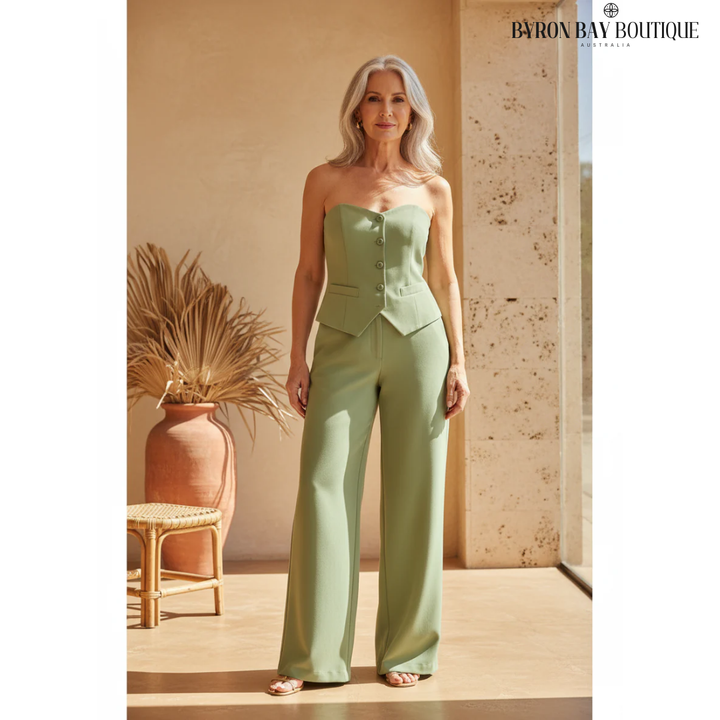 BRIA - Ensemble Deux Pièces Sans Bretelles avec Détails Boutonnés