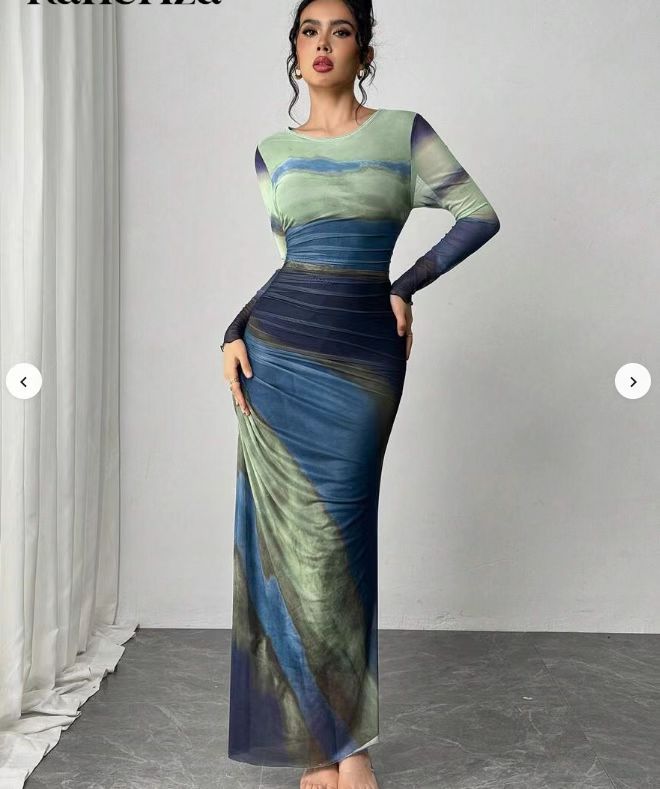 TORINA™ Robe Longue Imprimée à Manches Longues – Robe Maxi Confortable Col Rond