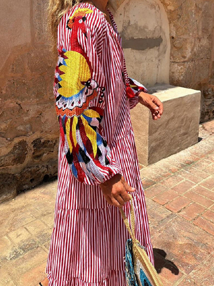 Robe Maxi Légère pour Femmes - Motif Paon