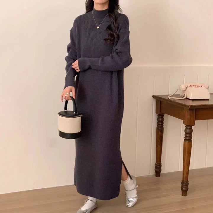 Robe Longue Tricotée pour Femmes avec Col Montant