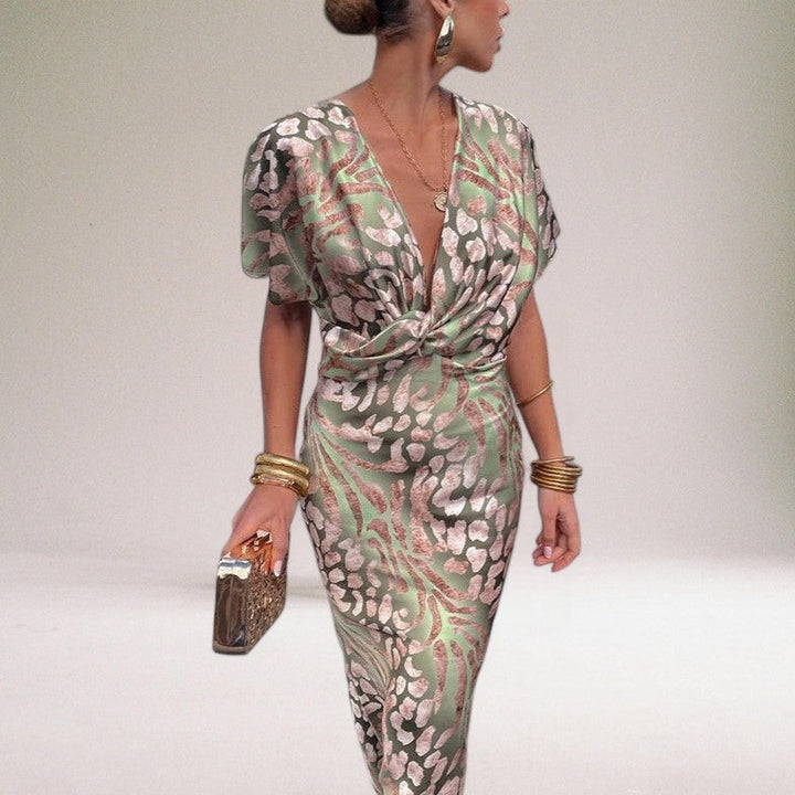 Robe Maxi à Col V Torsadé – Robe Longue Élégante pour Occasions Spéciales