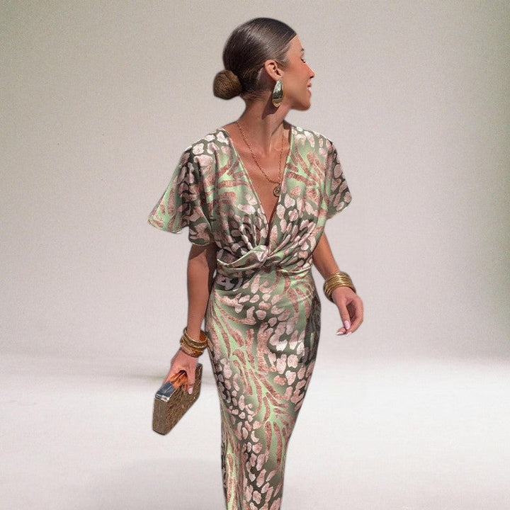 Robe Maxi à Col V Torsadé – Robe Longue Élégante pour Occasions Spéciales