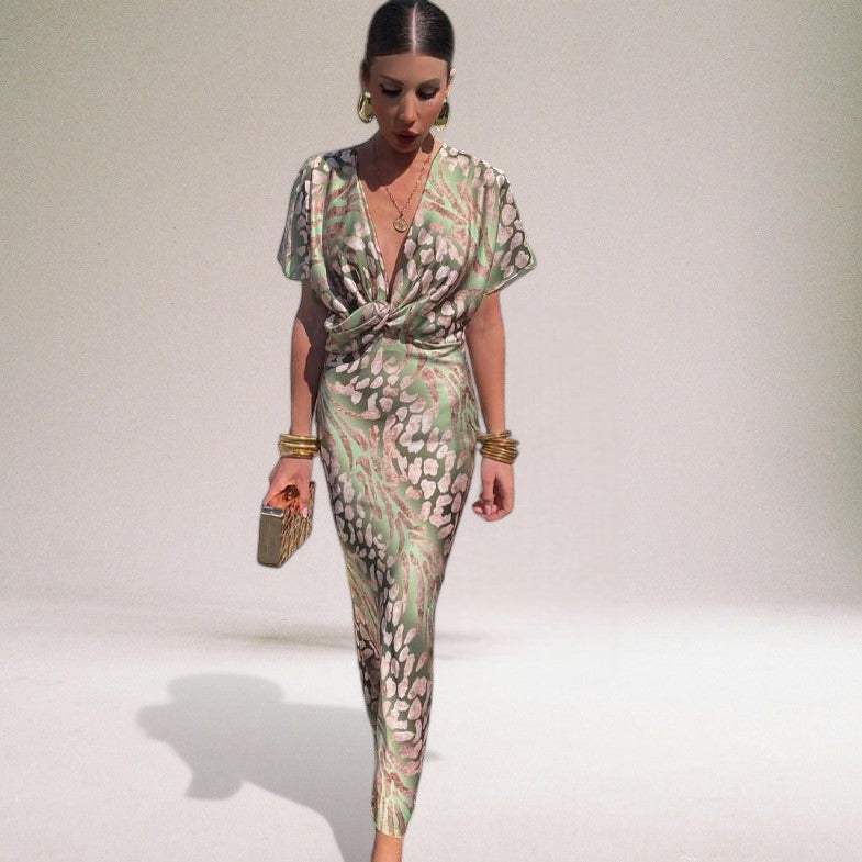 Robe Maxi à Col V Torsadé – Robe Longue Élégante pour Occasions Spéciales