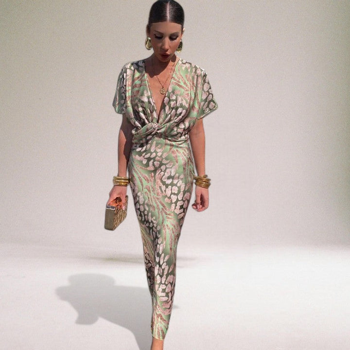 Robe Maxi à Col V Torsadé – Robe Longue Élégante pour Occasions Spéciales