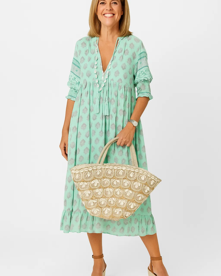 Robe mi-longue à manches bouffantes imprimé floral – Charme vintage