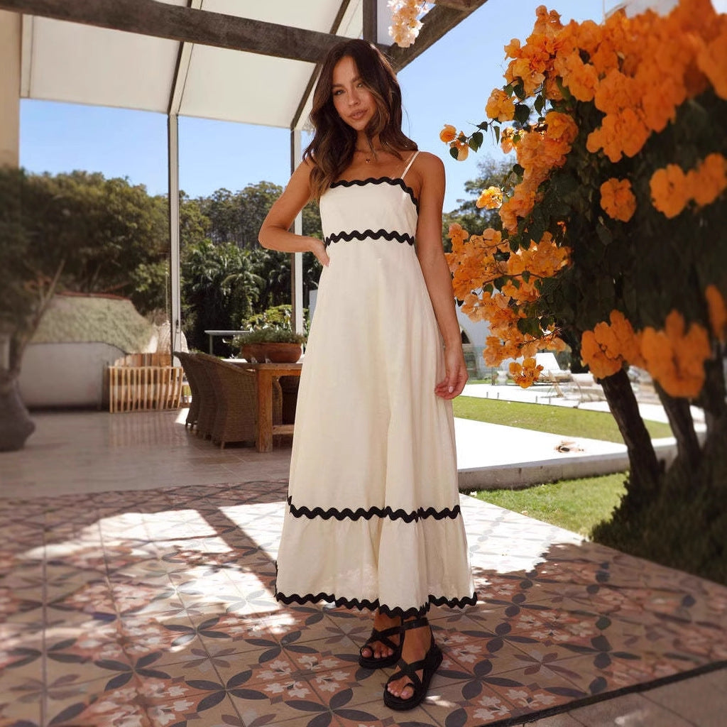 Robe Maxi A-Ligne Femme – Design Plage à Bretelles Spaghetti