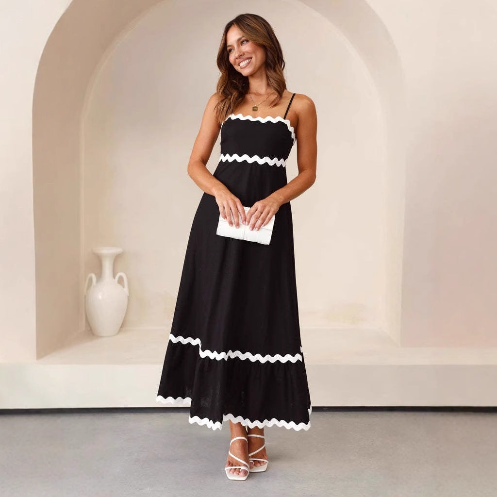 Robe Maxi A-Ligne Femme – Design Plage à Bretelles Spaghetti