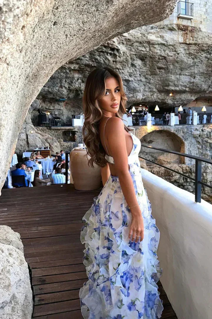 Robe Maxi à Volants pour Femmes – Coupe Décontractée – Imprimé Floral Éclatant