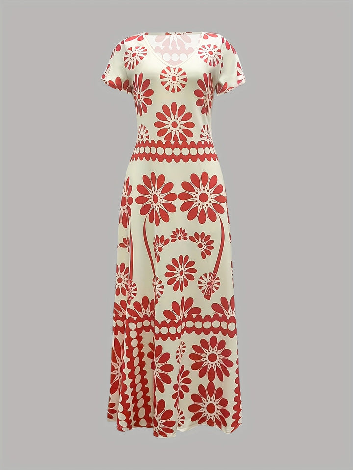 Phoebs-Floral Print Elegant Tropical Print Dress