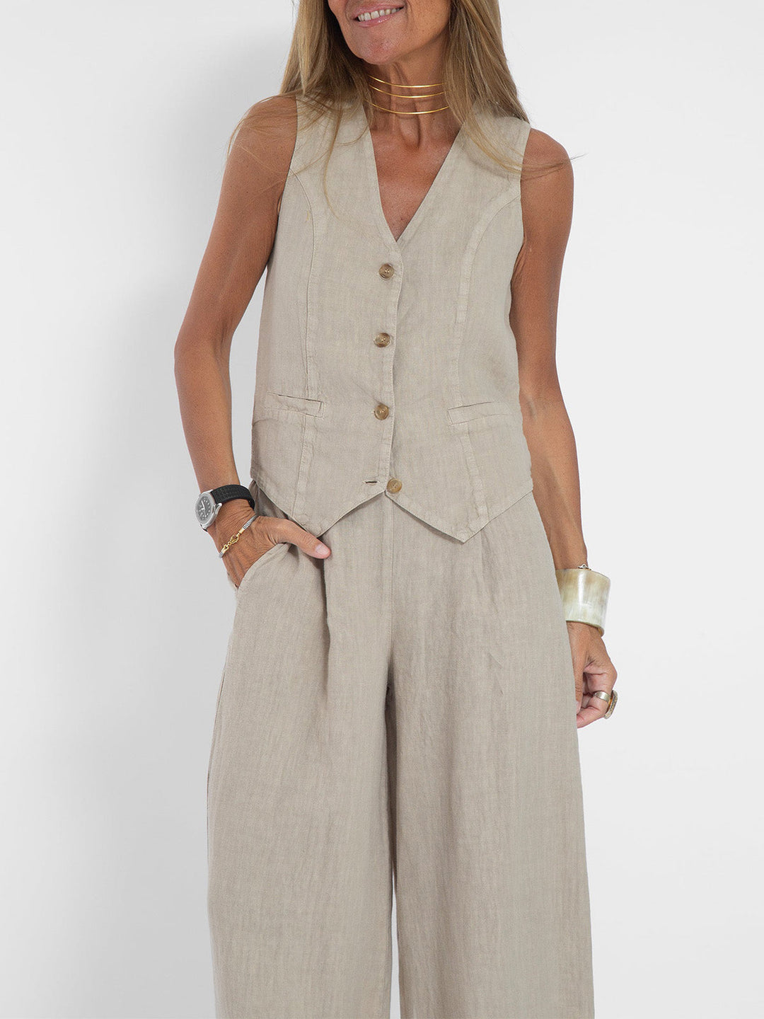 Aira - Ensemble Gilet à Boutons et Pantalons Amples