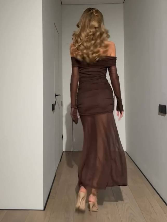 Robe Maxi Femme Épaules Dégagées | Élégance en Tulle Transparent pour Soirée et Mariage