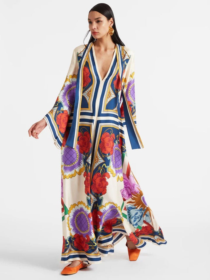 Robe d'Été A-Ligne pour Femmes avec Col Montant et Manches 3/4 – Élégante pour Événements et Célébrations