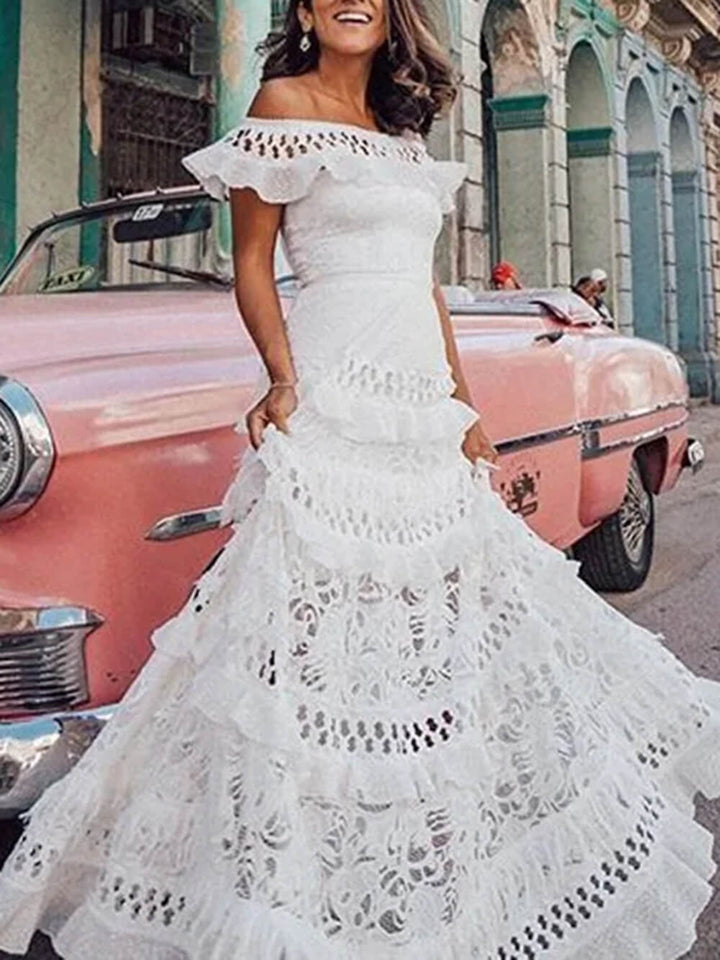 Robe Maxi Élégante à Volants pour Femmes | Vêtements de Soirée Chic avec Détails en Dentelle