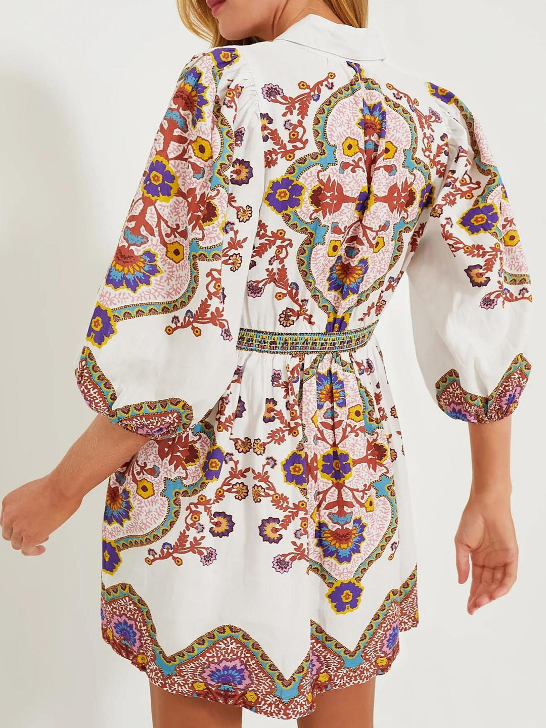 Robe d'Été Légère Boho à Imprimé Mini avec Manches Bouffantes pour Femmes