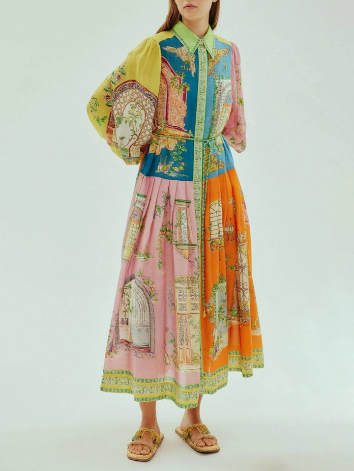 Robe Midi à Motif Floral pour Femmes – Chemise Boutonnée à Manches Longues