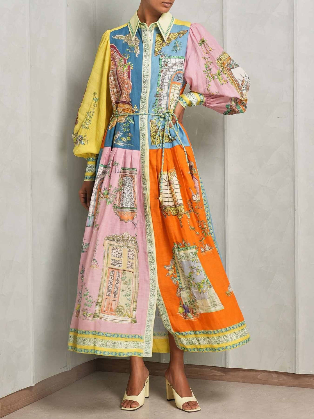 Robe Midi à Motif Floral pour Femmes – Chemise Boutonnée à Manches Longues