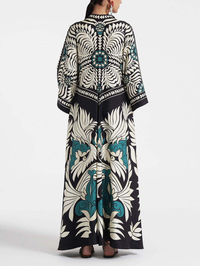 Robe Maxi Fleurie pour Femmes – Col Montant avec Lien au Dos, Coupe Aérée et Confortable