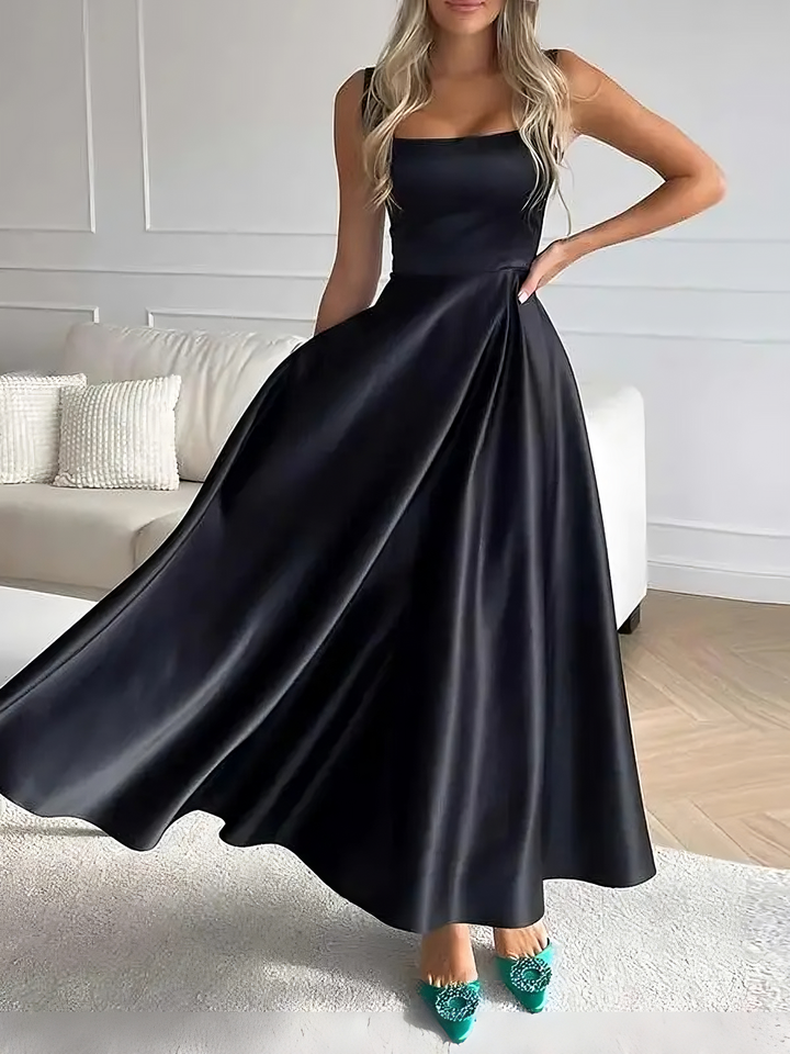 Robe Midi Femme – Élégante Encolure Carrée, Coupe A-Line et Style Chic