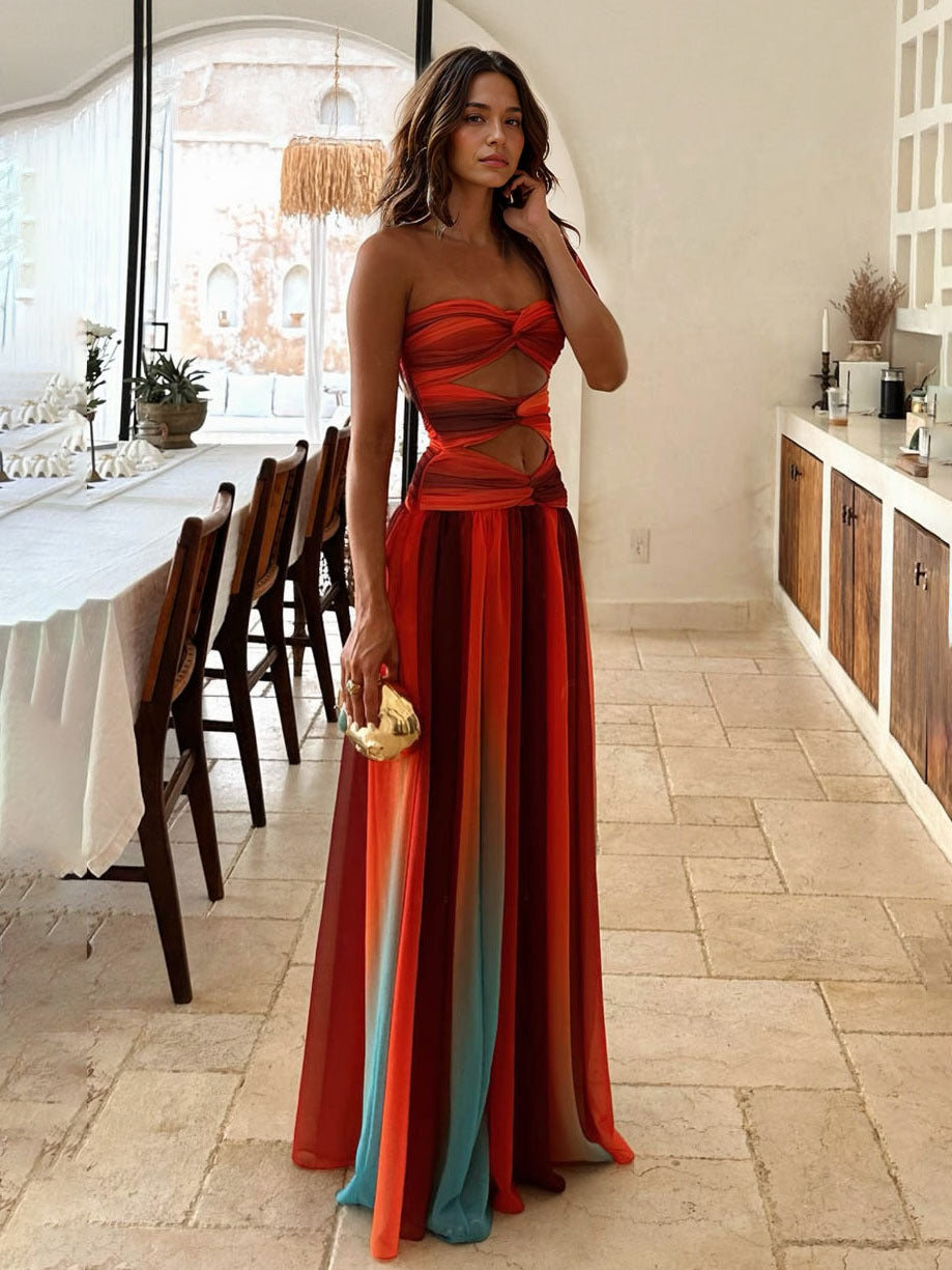Robe Maxi Femme Dégradée | Sans Manches, Encolure Croisée et Taille Découpée – Idéale pour les Fêtes d'Été et les Vacances