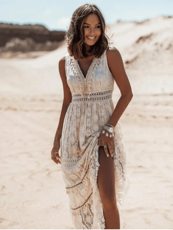 Robe Midi Boho en Dentelle pour Femmes – Silhouette Aérienne pour Toutes les Occasions