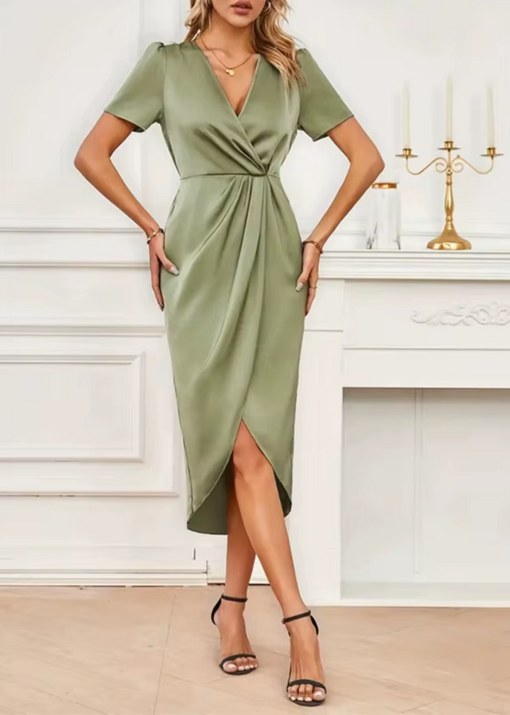 Robe Midi Élégante pour Femmes avec Décolleté en V – Idéale pour les Événements Estivaux et les Fêtes en Plein Air