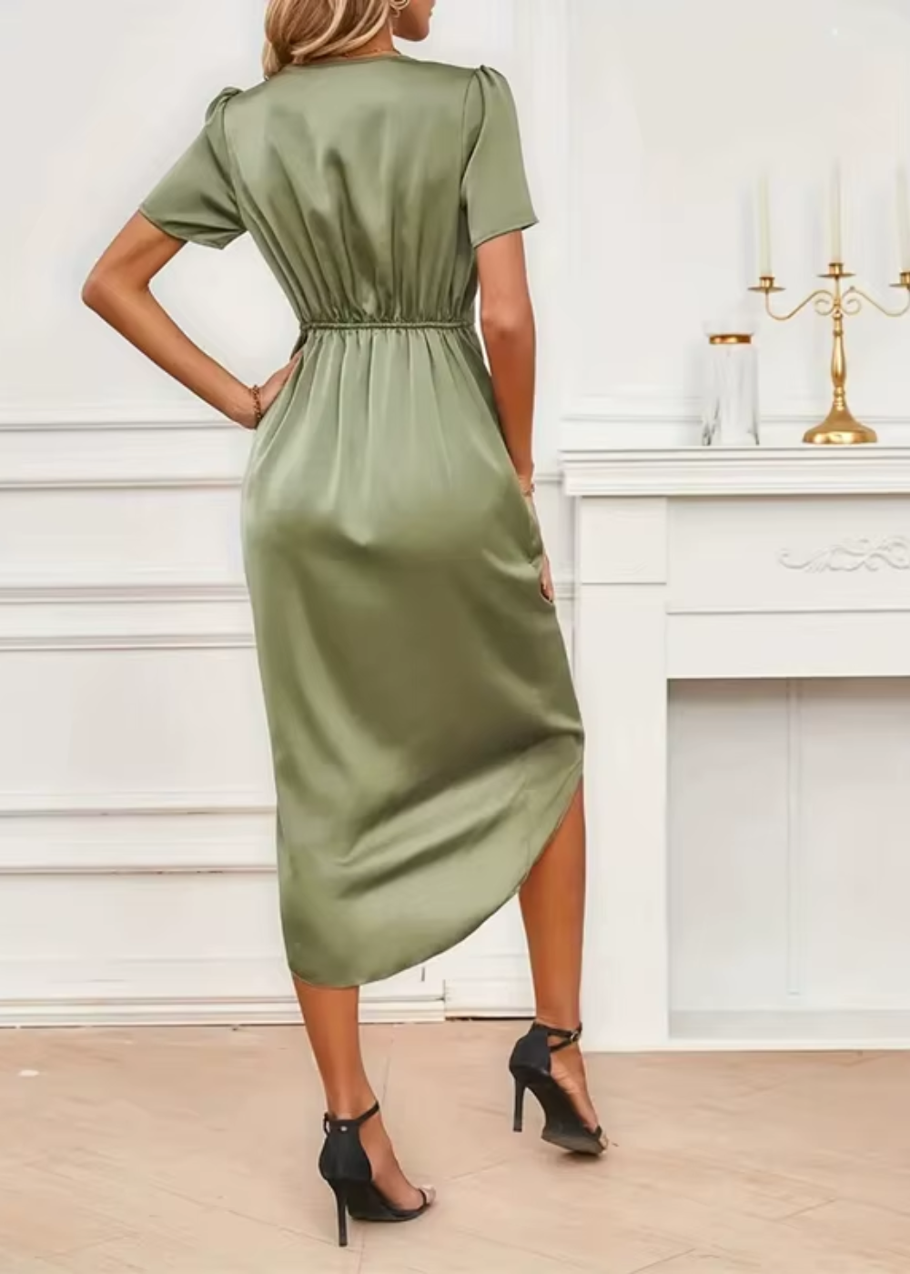 Robe Midi Élégante pour Femmes avec Décolleté en V – Idéale pour les Événements Estivaux et les Fêtes en Plein Air