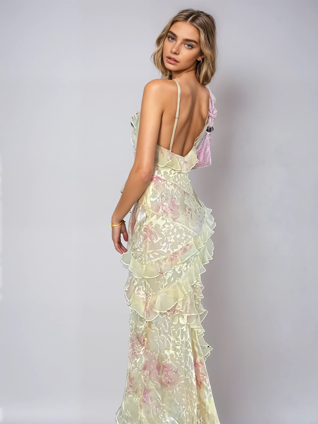Robe Maxi d'Été pour Femmes – Robe Longue en Maille Froncée aux Teintes Pastel