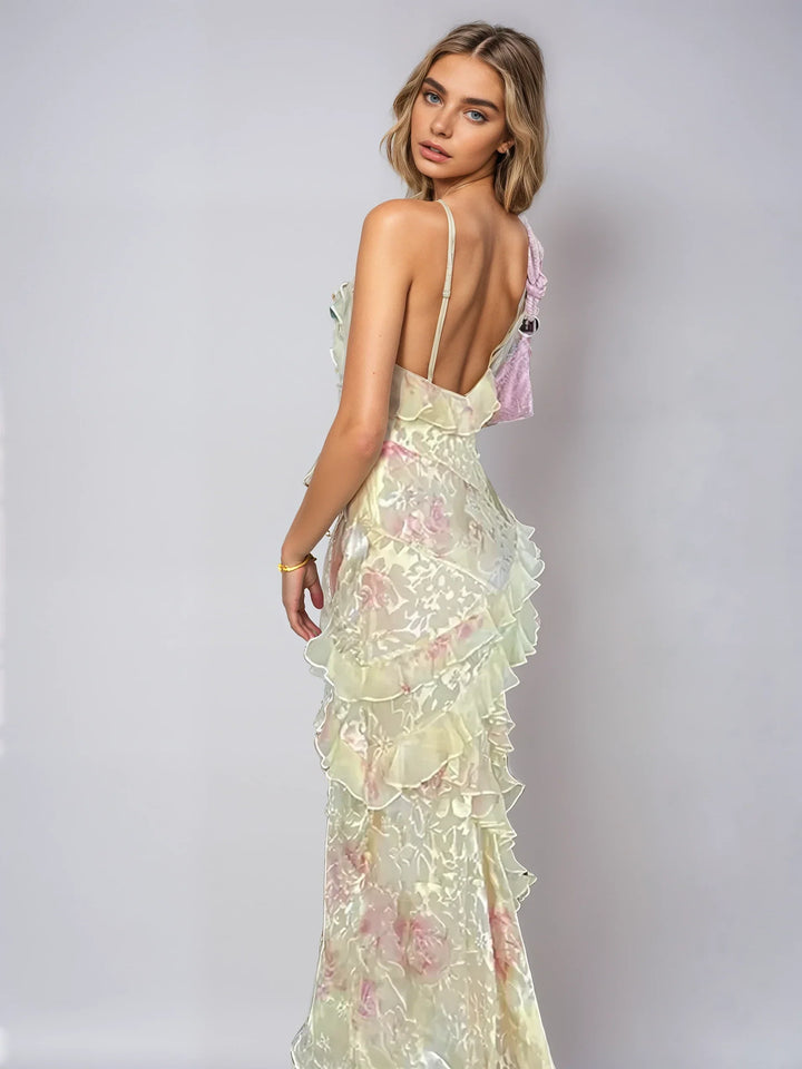 Robe Maxi d'Été pour Femmes – Robe Longue en Maille Froncée aux Teintes Pastel