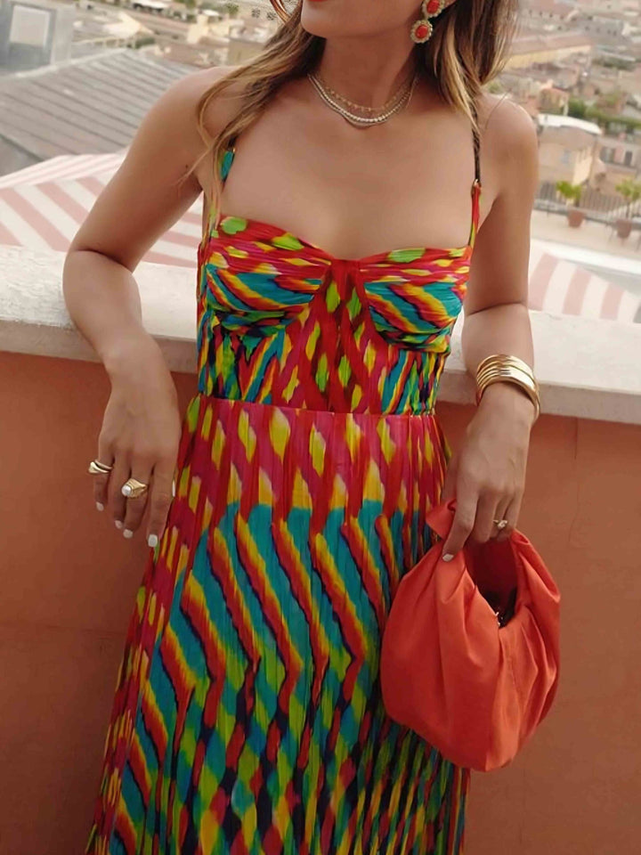 Robe Maxi Abstraite pour Femmes – A-Line Sans Manches avec Motif Artistique