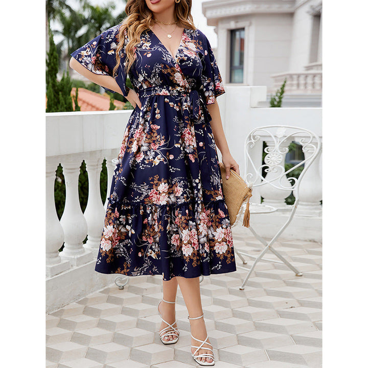 Robe Midi Femme Grande Taille | Imprimée Col V & Coupe Relaxée | Mode Quotidienne & Été