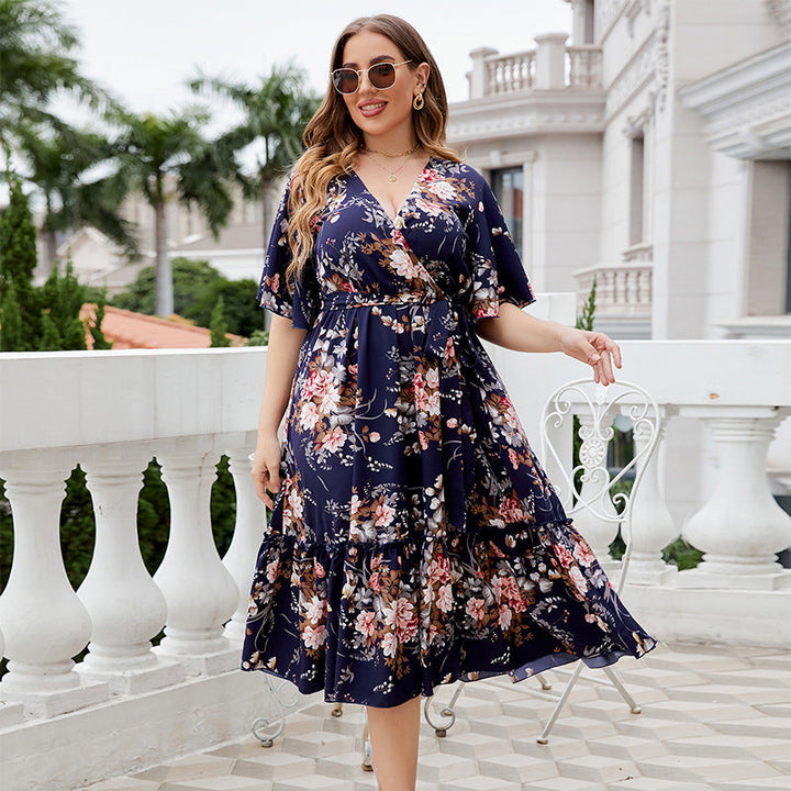 Robe Midi Femme Grande Taille | Imprimée Col V & Coupe Relaxée | Mode Quotidienne & Été