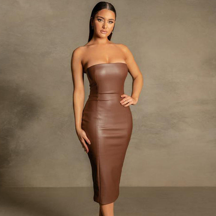 Robe Midi Sans Bretelles pour Femmes | Élégante Coupe Bodycon | Tenue de Fête et de Soirée