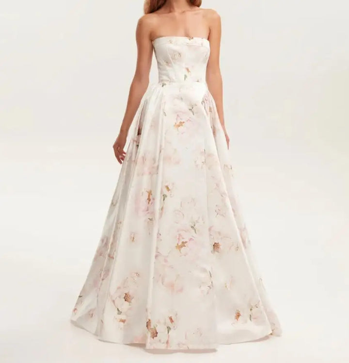 Robe Maxi Sans Bretelles Imprimée pour Femmes – Style Printanier Épuré