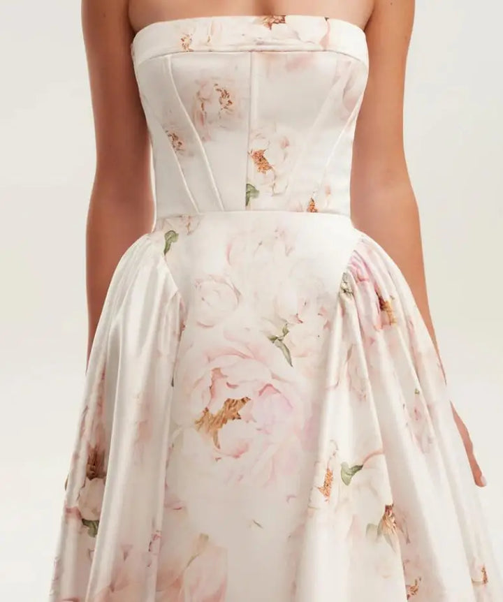 Robe Maxi Sans Bretelles Imprimée pour Femmes – Style Printanier Épuré