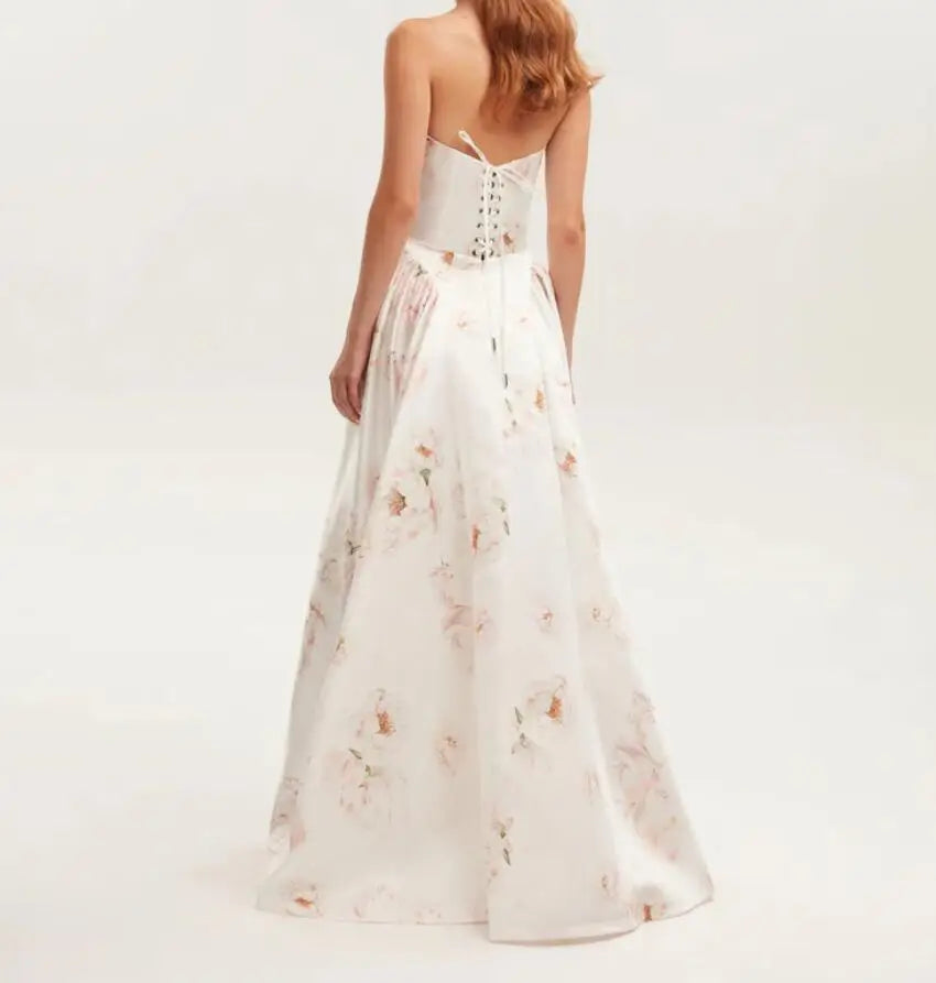 Robe Maxi Sans Bretelles Imprimée pour Femmes – Style Printanier Épuré