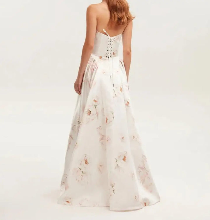 Robe Maxi Sans Bretelles Imprimée pour Femmes – Style Printanier Épuré